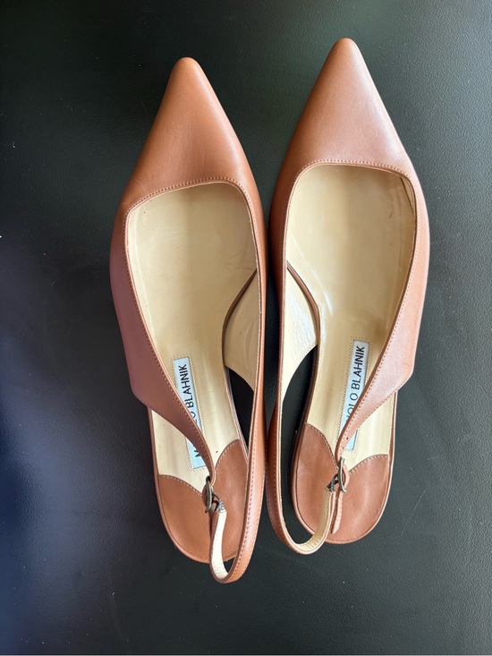 Manolo Blahnik Shoes - Manolo Blahnik Brown Leather Pointed Slingback Flats